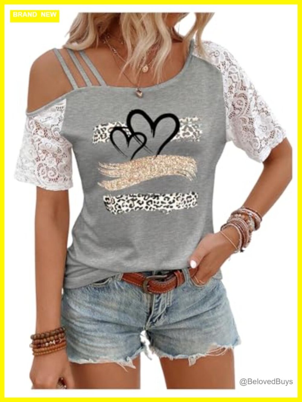 Cold Shoulder Asymmetrical Animal Graphic Short Sleeve T Shirt